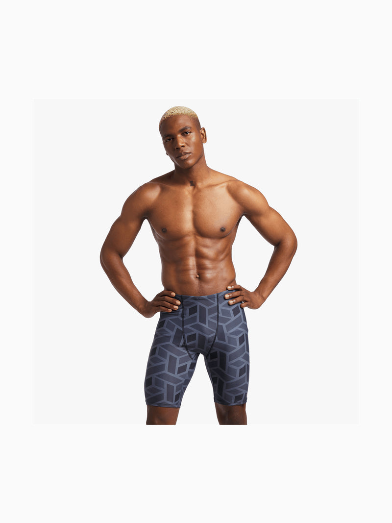 TS Men's All-Over Print Grey Swim Jammer - Durable, Stylish Performance Swimwear