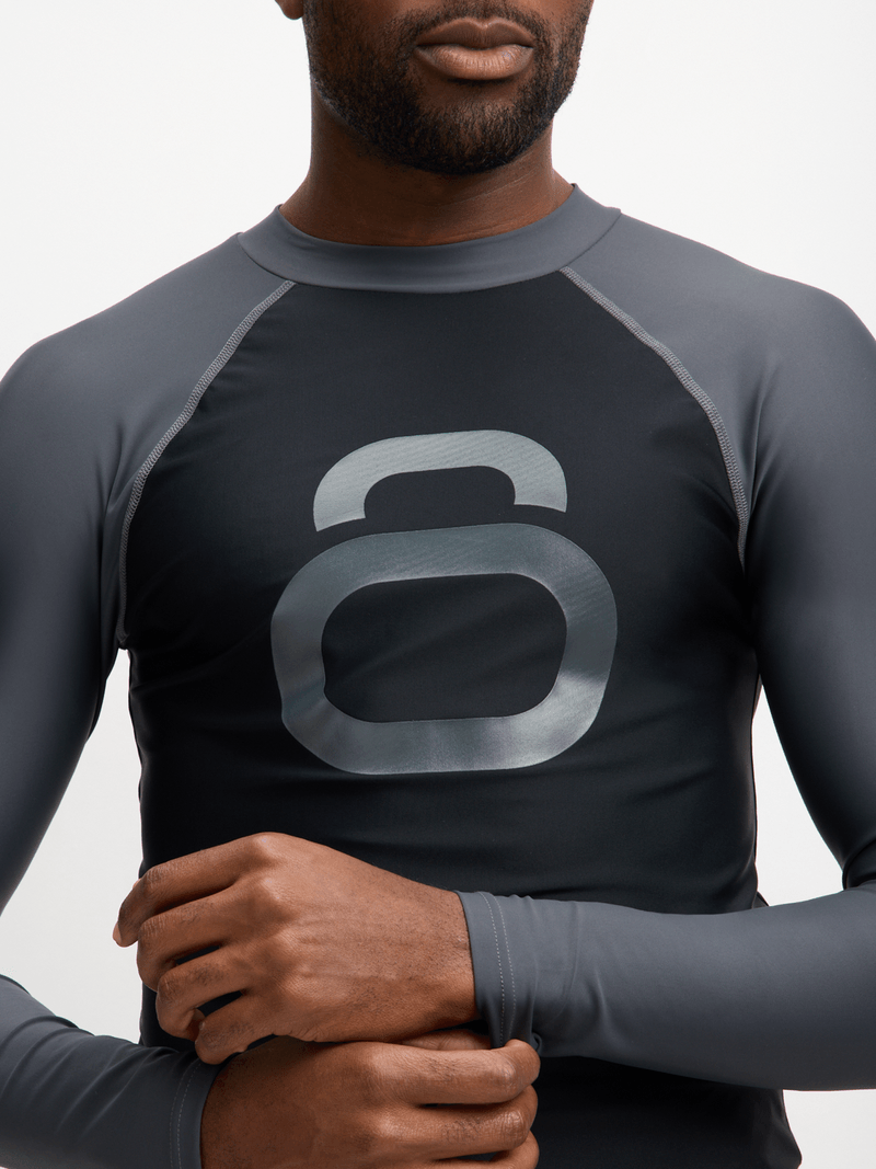 Adventure-Ready Men's Long Sleeve Grey/Black Rash Vest - UV & Anti-Chafe