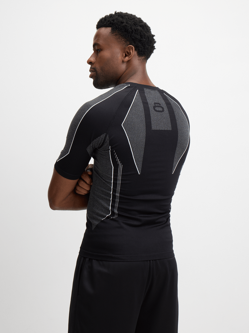 TS Men's Performance Black Short Sleeve Base Layer Tee - Moisture-Wicking, Seamless