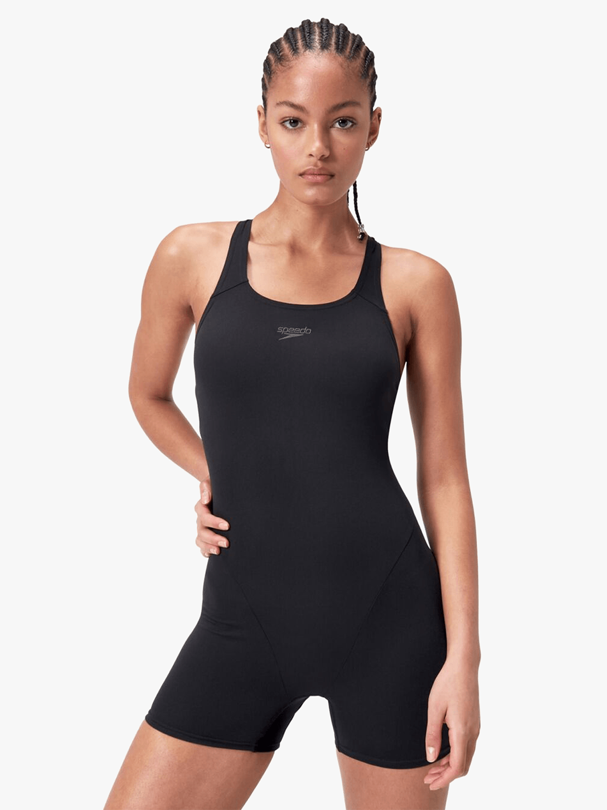 Speedo Ladies Essential Endurance+ Black Legsuit: Durable Chlorine Resistant Swimsuit for Training